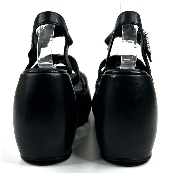 Free People Brooklyn Ankle Strap Black Leather Platform Sandals Womens 6.5 New - Picture 4 of 9